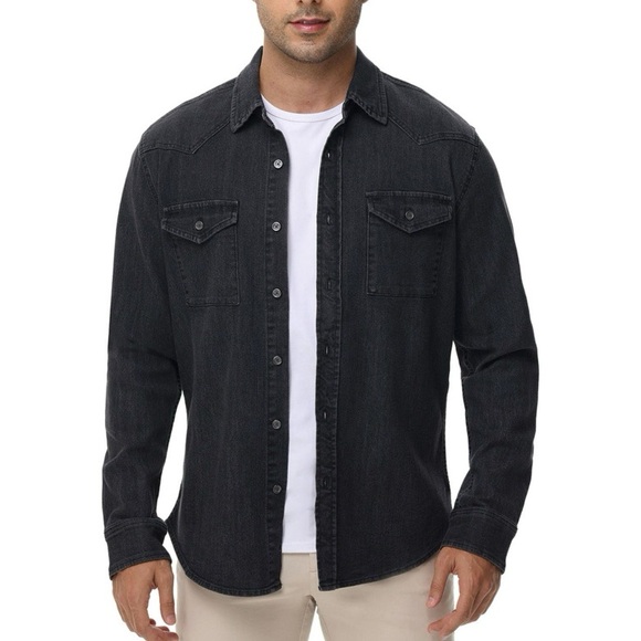 Frye Men’s Denim Long Sleeve Button Down Shirt Black Large - NWT - Picture 3 of 6